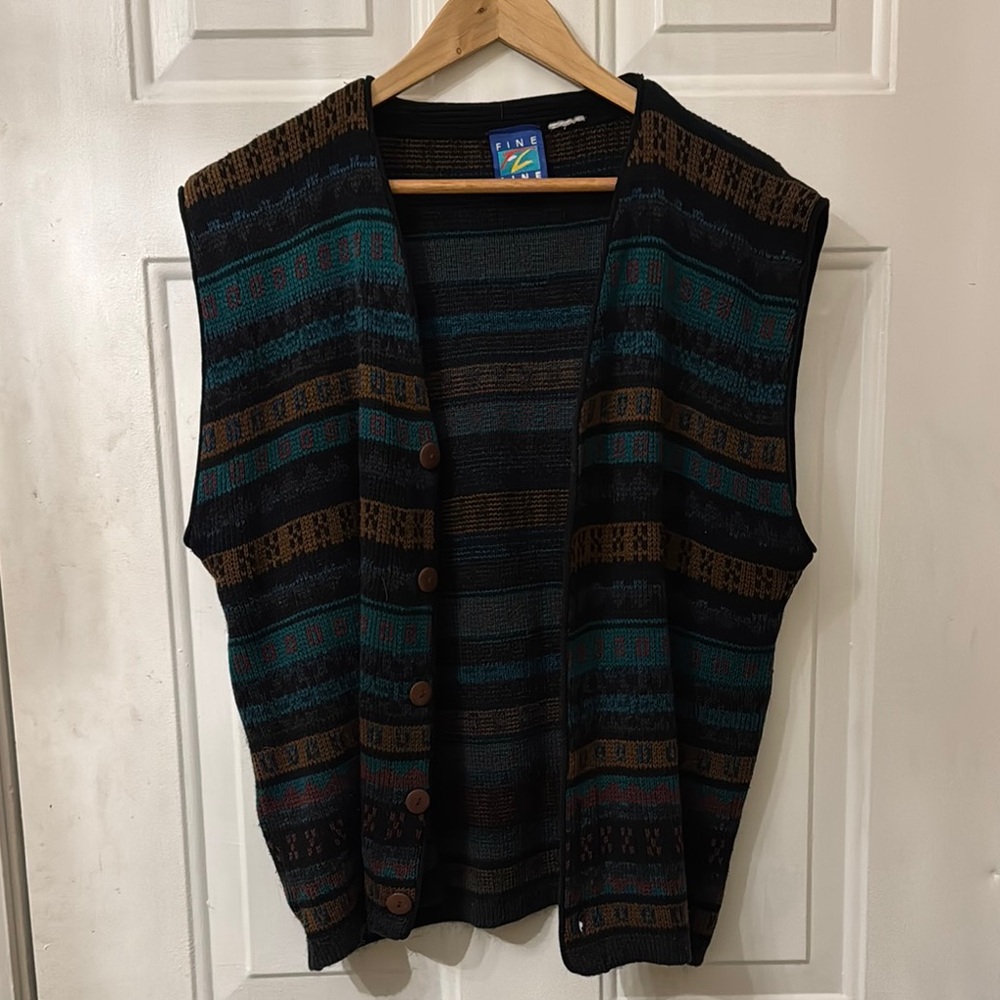 Striped Knit Vest with Button Closure